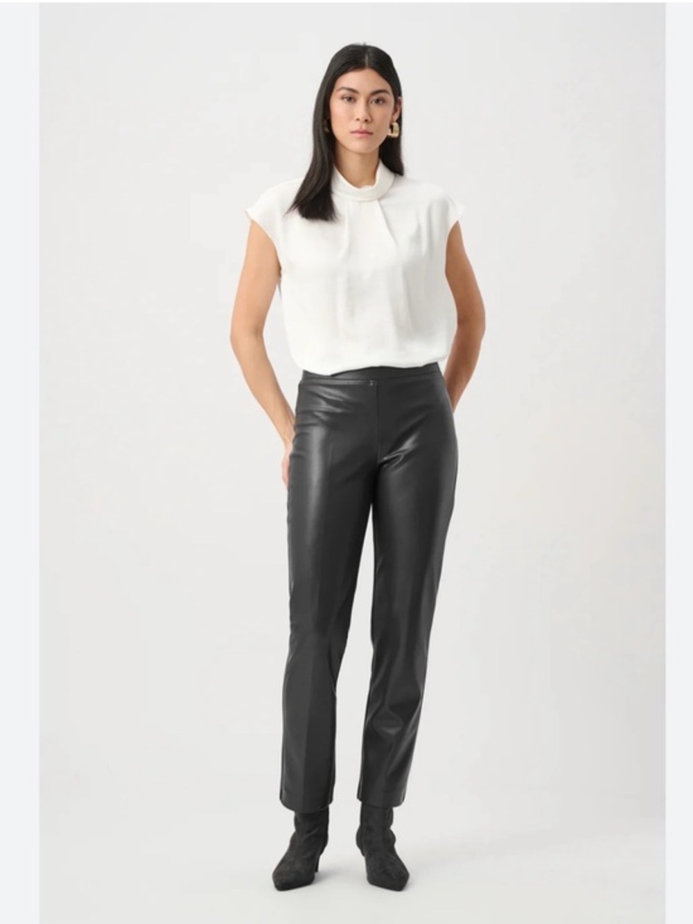 Joseph Ribkoff Black Coated Denim Skinny Pants Size 4 High Rise Faux Leather Loo